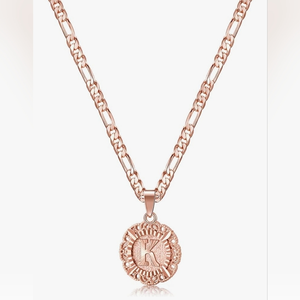 Elegant Rose Gold Monogram K Pendant with Necklace